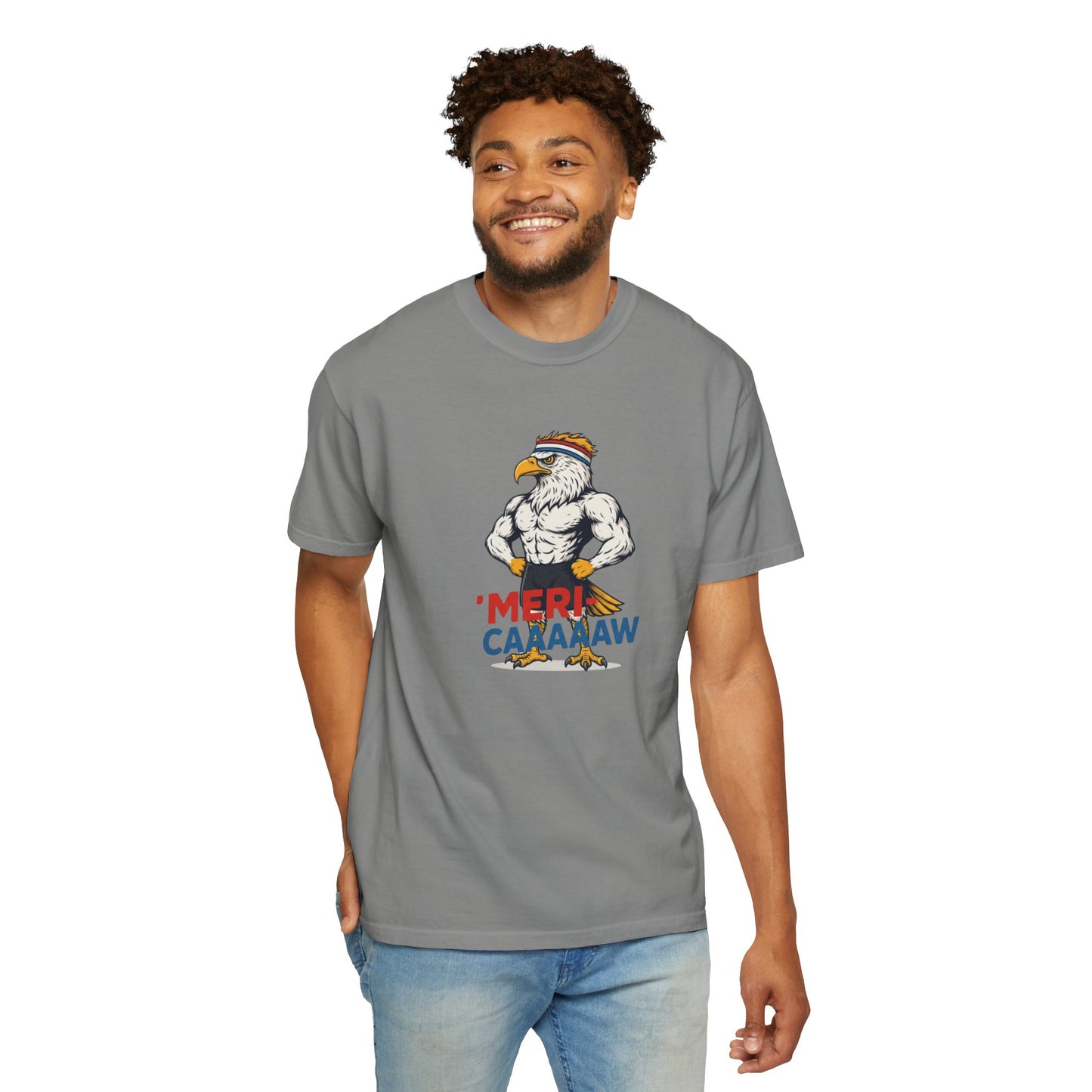 Patriotic Muscular Eagle "Meri Caaaaw" Graphic Tee