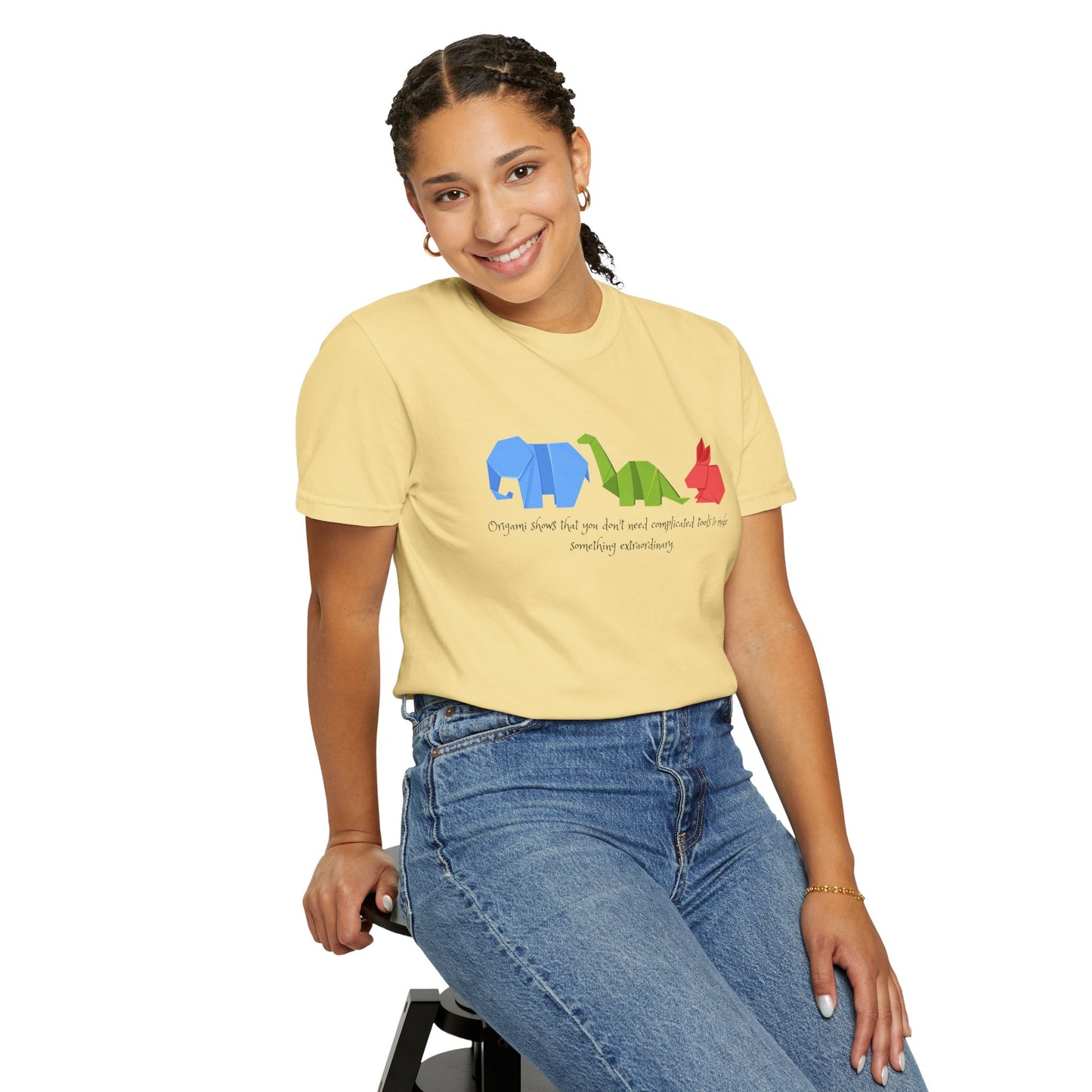 Origami Animal Tee — Elephant, Dinosaur & Rabbit Graphic T-Shirt