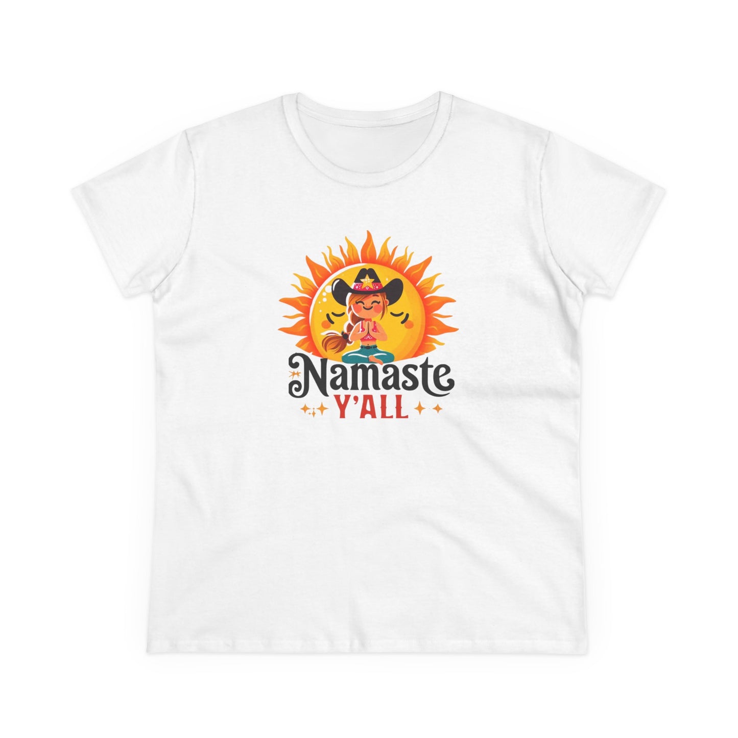 Namaste Y'all Women's Midweight Cotton Tee, Southern Style T-Shirt, Yoga Top, Gift for Yogis, Relaxed Fit Tee
