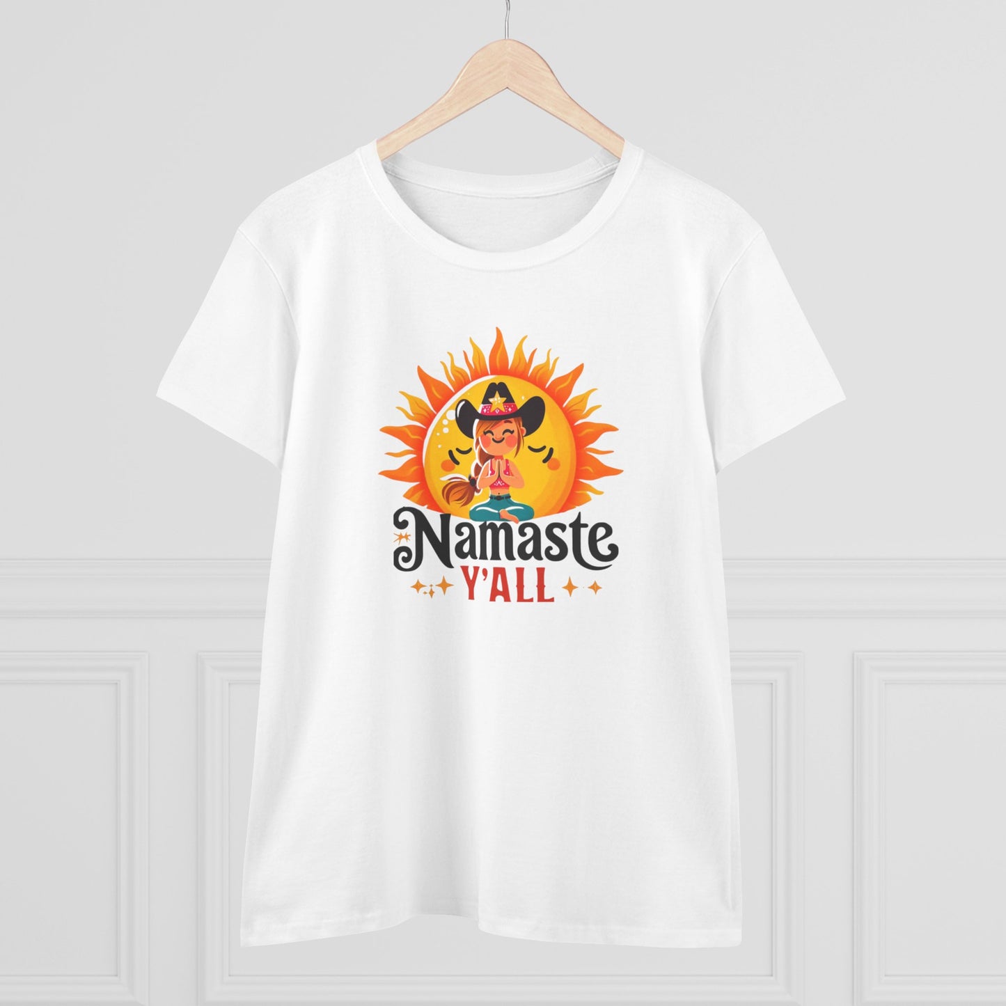 Namaste Y'all Women's Midweight Cotton Tee, Southern Style T-Shirt, Yoga Top, Gift for Yogis, Relaxed Fit Tee
