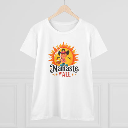 Namaste Y'all Women's Midweight Cotton Tee, Southern Style T-Shirt, Yoga Top, Gift for Yogis, Relaxed Fit Tee