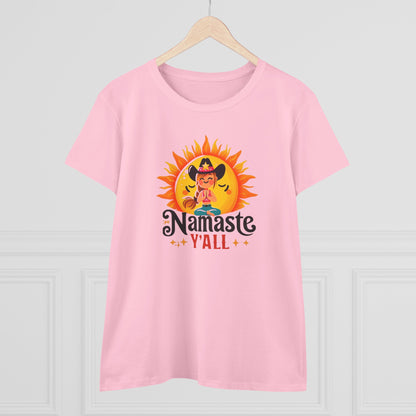 Namaste Y'all Women's Midweight Cotton Tee, Southern Style T-Shirt, Yoga Top, Gift for Yogis, Relaxed Fit Tee