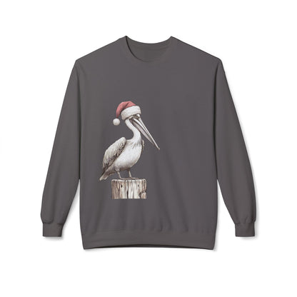 Pelican Christmas Crewneck Sweatshirt – Festive Santa Hat Beach Bird