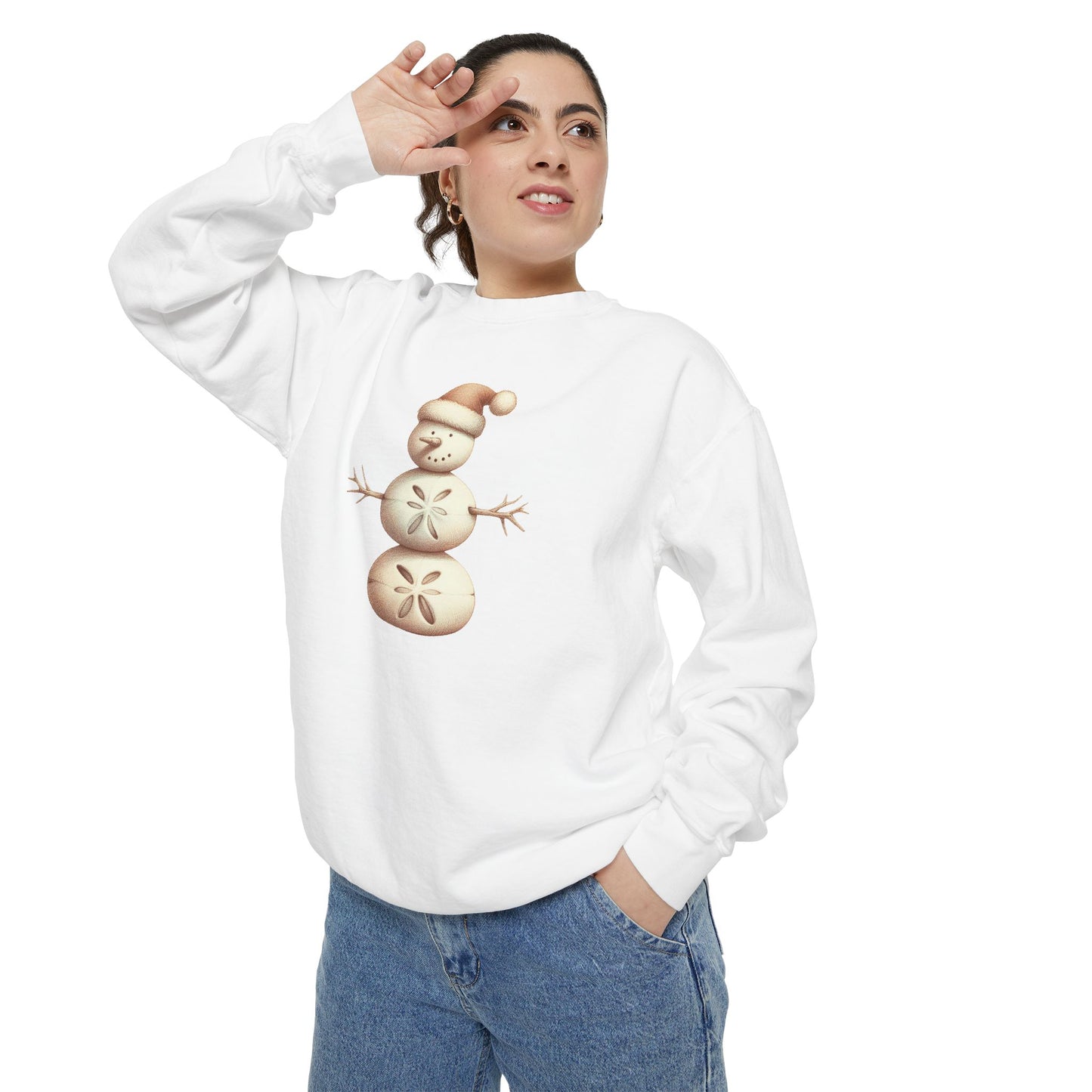 Snowman Sand Dollar Sweatshirt — Coastal Beach Holiday Crewneck