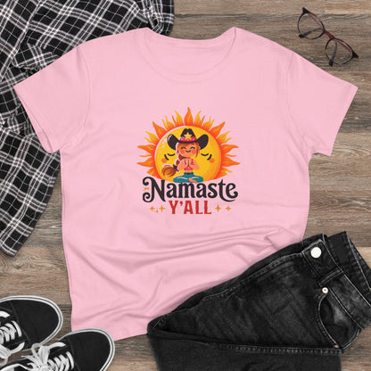 Namaste Y'all Women's Midweight Cotton Tee, Southern Style T-Shirt, Yoga Top, Gift for Yogis, Relaxed Fit Tee