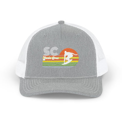 Sunset Surf Trucker Cap — Retro SC Surfer Patch Snapback