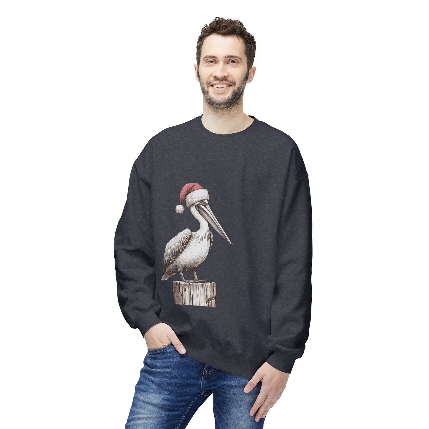 Pelican Christmas Crewneck Sweatshirt – Festive Santa Hat Beach Bird
