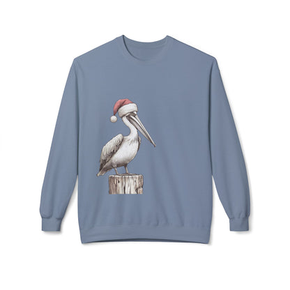 Pelican Christmas Crewneck Sweatshirt – Festive Santa Hat Beach Bird