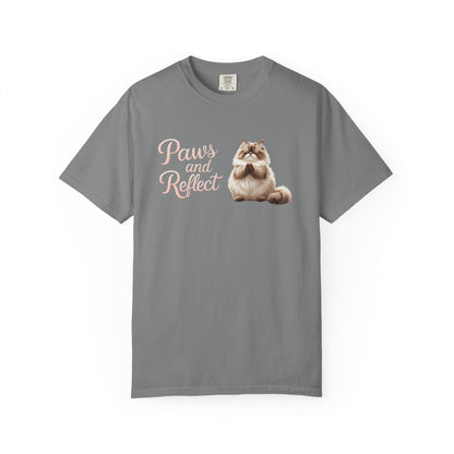 Whimsical Cat T-Shirt, Paws and Reflect Tee, Comfortable Unisex Shirt, Cat Lover Gift, Cozy Animal Apparel, Cute Pet Top