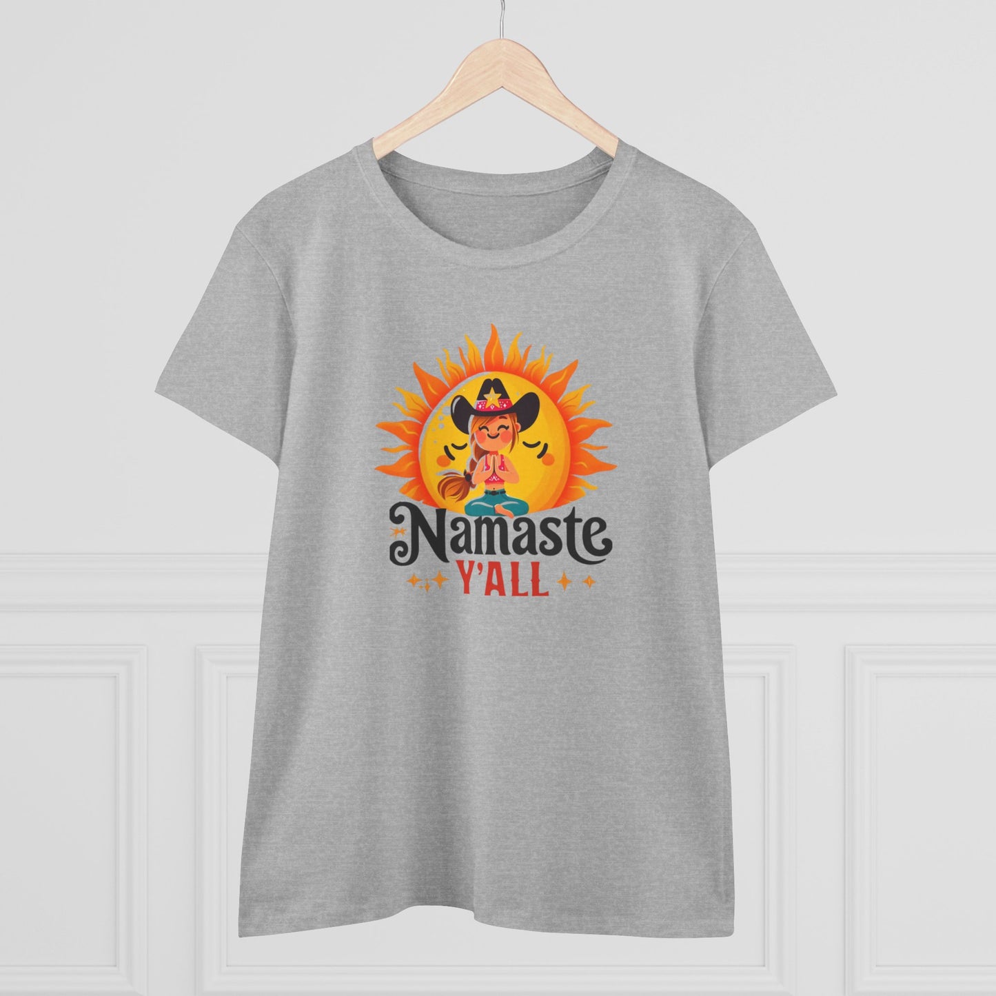 Namaste Y'all Women's Midweight Cotton Tee, Southern Style T-Shirt, Yoga Top, Gift for Yogis, Relaxed Fit Tee