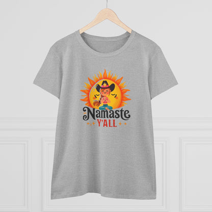 Namaste Y'all Women's Midweight Cotton Tee, Southern Style T-Shirt, Yoga Top, Gift for Yogis, Relaxed Fit Tee