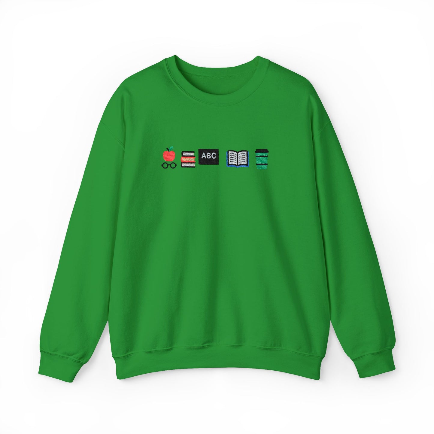 Teacher Essentials Crewneck Sweatshirt — Apple, Books & Coffee Icons