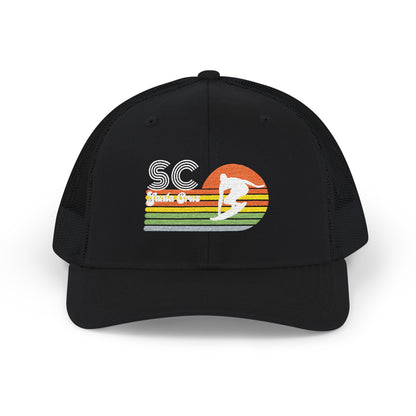 Sunset Surf Trucker Cap — Retro SC Surfer Patch Snapback