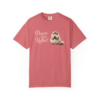 Whimsical Cat T-Shirt, Paws and Reflect Tee, Comfortable Unisex Shirt, Cat Lover Gift, Cozy Animal Apparel, Cute Pet Top