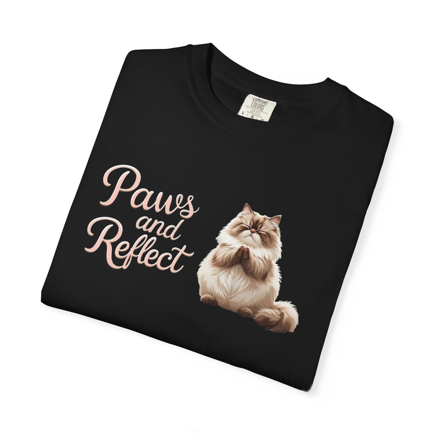 Whimsical Cat T-Shirt, Paws and Reflect Tee, Comfortable Unisex Shirt, Cat Lover Gift, Cozy Animal Apparel, Cute Pet Top