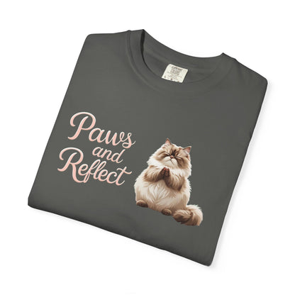 Whimsical Cat T-Shirt, Paws and Reflect Tee, Comfortable Unisex Shirt, Cat Lover Gift, Cozy Animal Apparel, Cute Pet Top