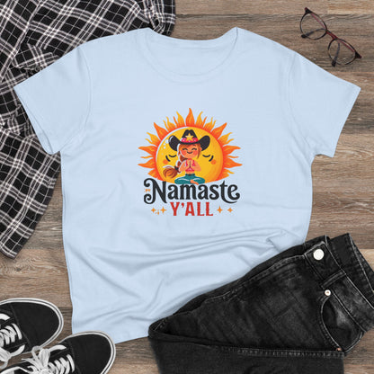 Namaste Y'all Women's Midweight Cotton Tee, Southern Style T-Shirt, Yoga Top, Gift for Yogis, Relaxed Fit Tee