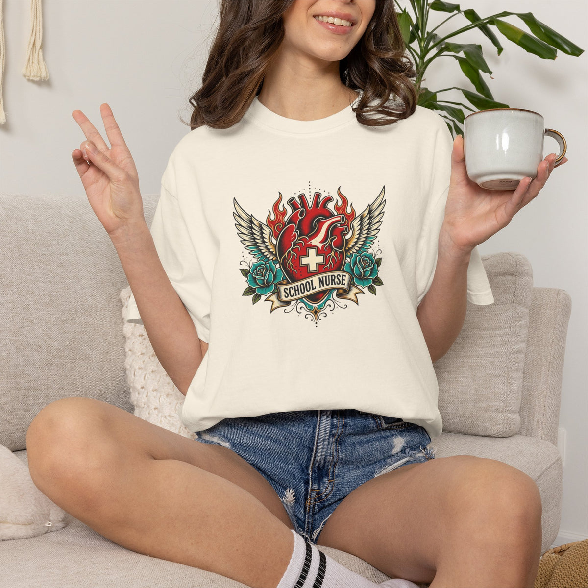 School Nurse Vintage Winged Heart Tee