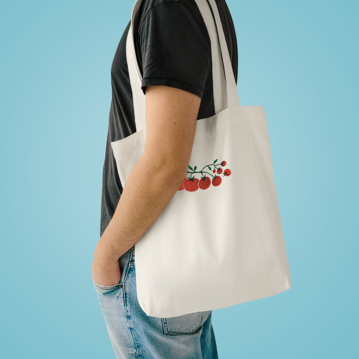 Embroidered Cherry Blossom Cotton Tote Bag — Floral Everyday Market Bag