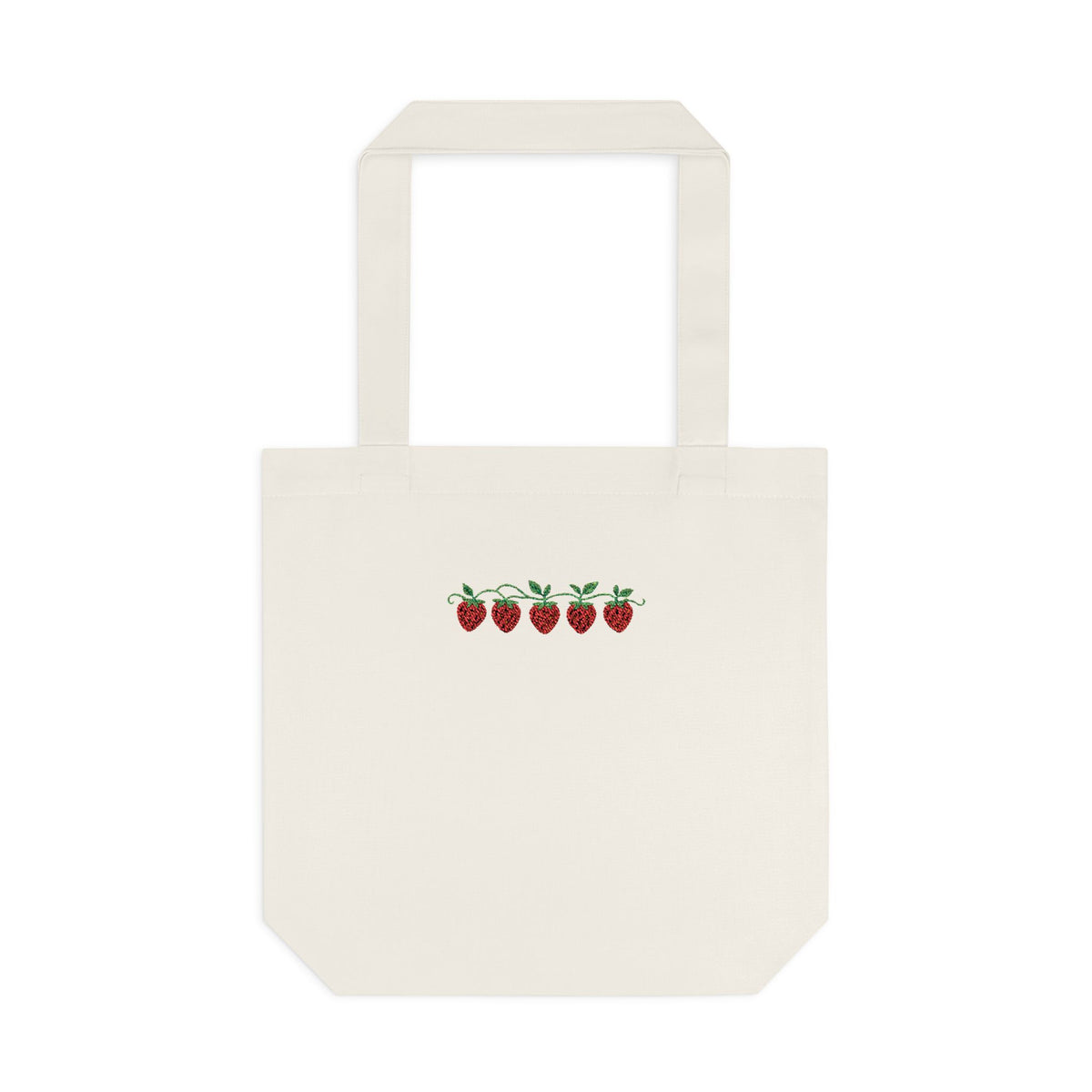Strawberry Row Cotton Tote Bag — Cute Mini Fruit Embroidery Grocery & Market Bag