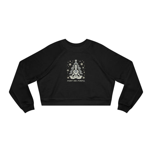 'Merry and Mindful' Yoga Holiday Graphic Cropped Pullover