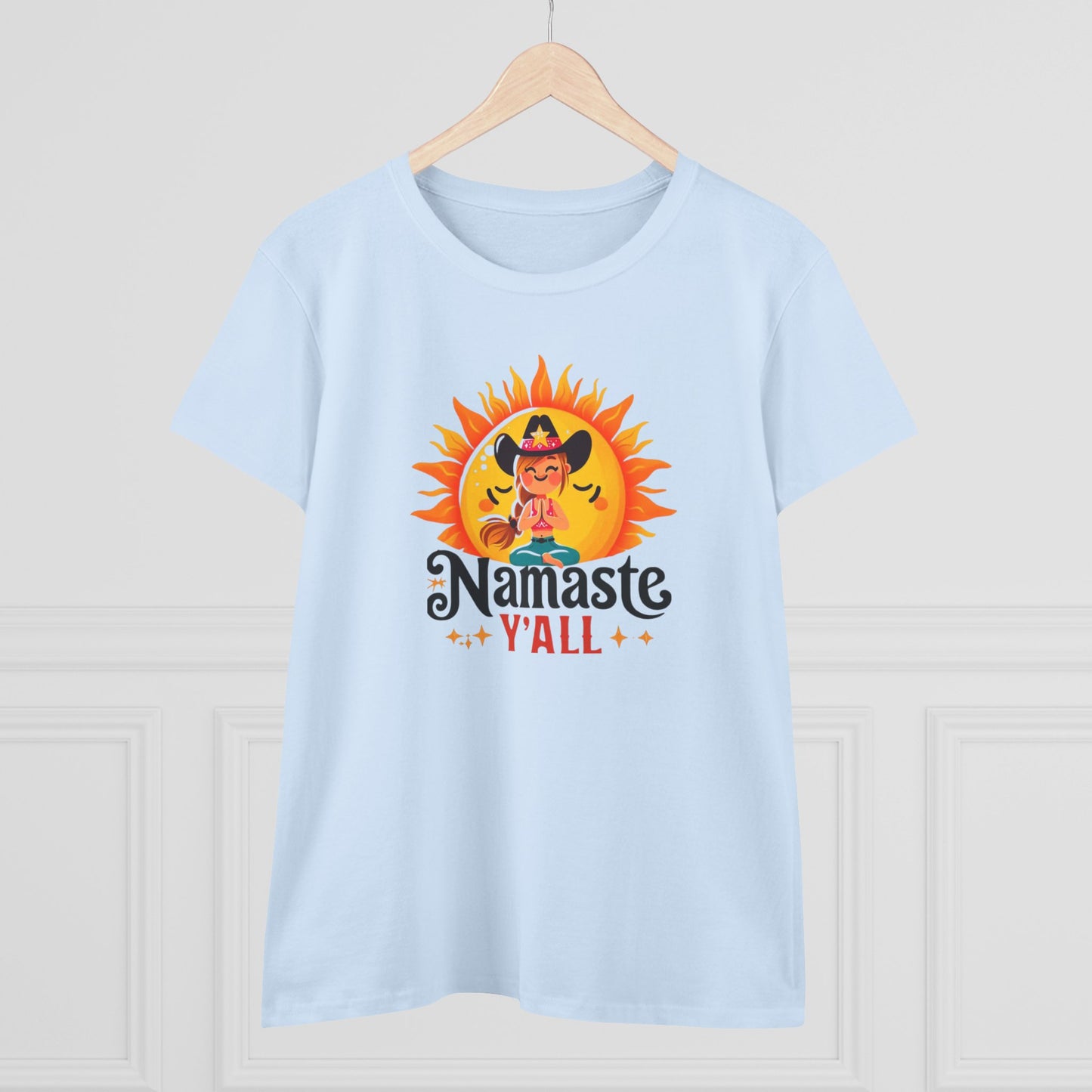 Namaste Y'all Women's Midweight Cotton Tee, Southern Style T-Shirt, Yoga Top, Gift for Yogis, Relaxed Fit Tee