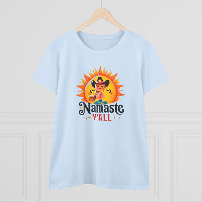 Namaste Y'all Women's Midweight Cotton Tee, Southern Style T-Shirt, Yoga Top, Gift for Yogis, Relaxed Fit Tee