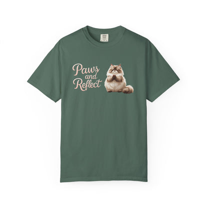 Whimsical Cat T-Shirt, Paws and Reflect Tee, Comfortable Unisex Shirt, Cat Lover Gift, Cozy Animal Apparel, Cute Pet Top
