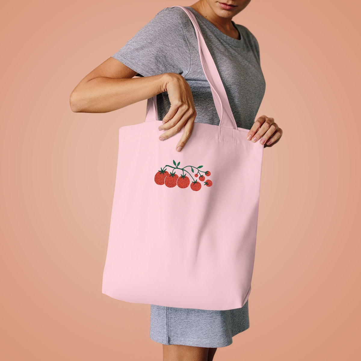 Embroidered Cherry Blossom Cotton Tote Bag — Floral Everyday Market Bag