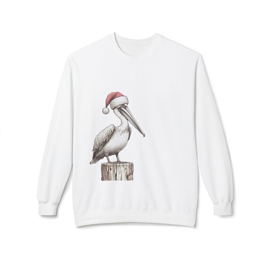 Pelican Christmas Crewneck Sweatshirt – Festive Santa Hat Beach Bird