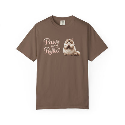 Whimsical Cat T-Shirt, Paws and Reflect Tee, Comfortable Unisex Shirt, Cat Lover Gift, Cozy Animal Apparel, Cute Pet Top