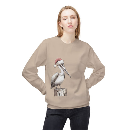 Pelican Christmas Crewneck Sweatshirt – Festive Santa Hat Beach Bird