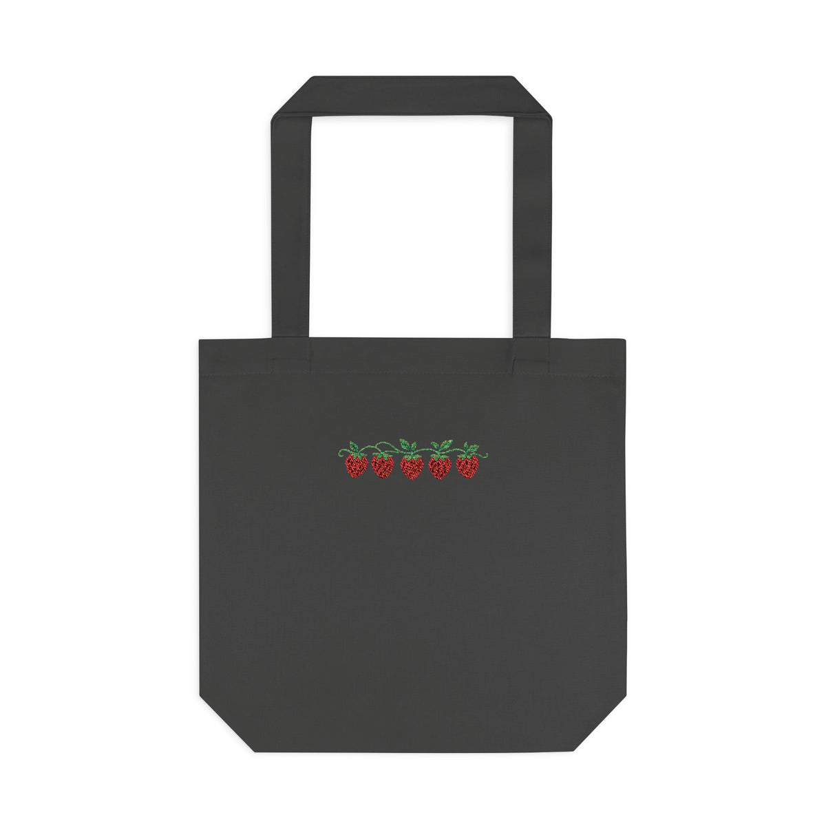 Strawberry Row Cotton Tote Bag — Cute Mini Fruit Embroidery Grocery & Market Bag