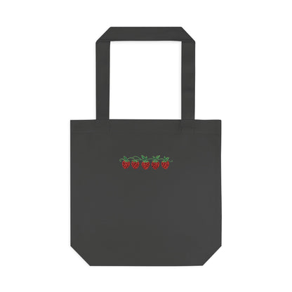 Strawberry Row Cotton Tote Bag — Cute Mini Fruit Embroidery Grocery & Market Bag