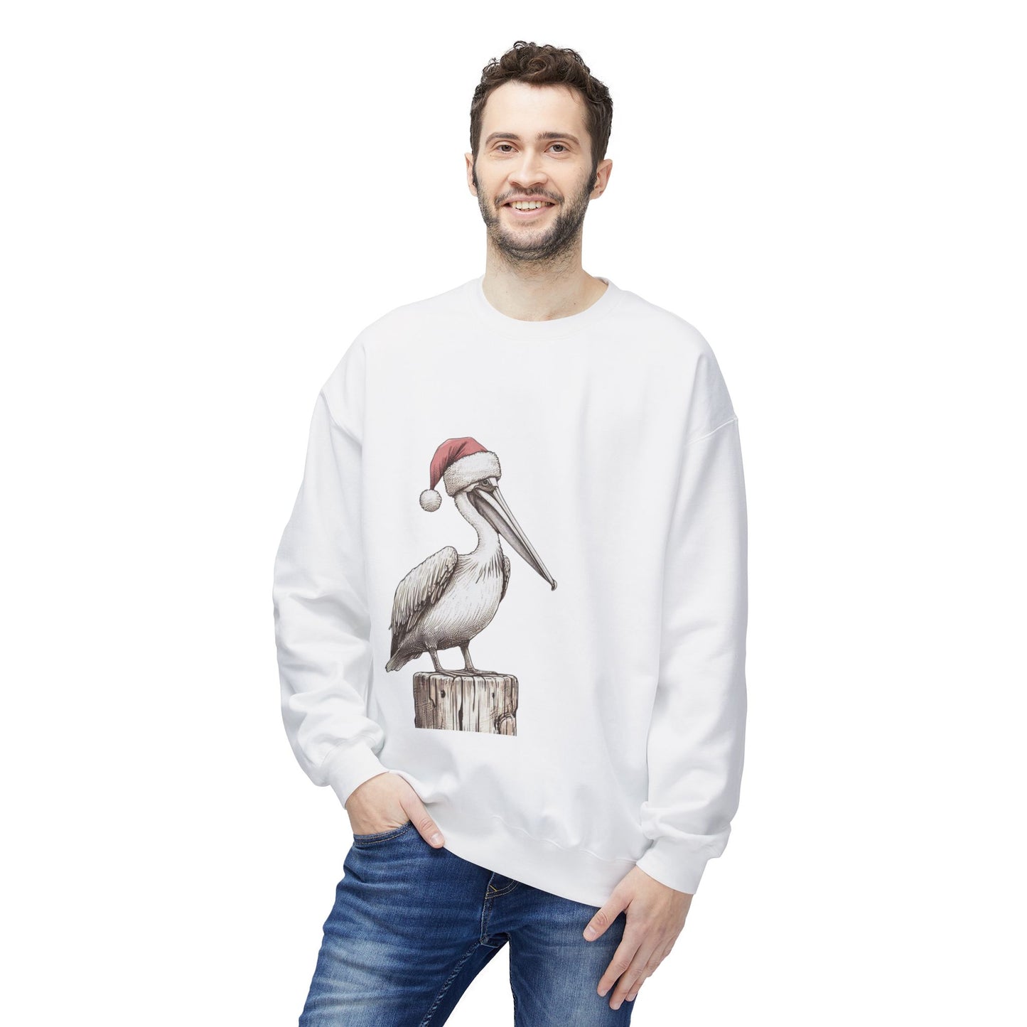 Pelican Christmas Crewneck Sweatshirt – Festive Santa Hat Beach Bird