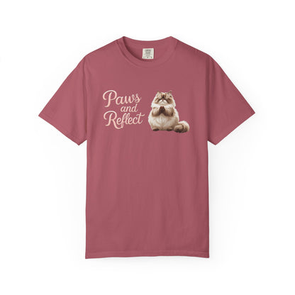 Whimsical Cat T-Shirt, Paws and Reflect Tee, Comfortable Unisex Shirt, Cat Lover Gift, Cozy Animal Apparel, Cute Pet Top