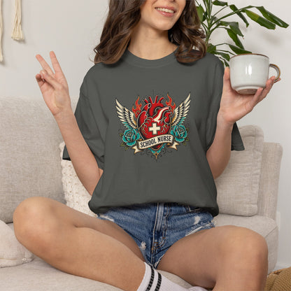 School Nurse Vintage Winged Heart Tee