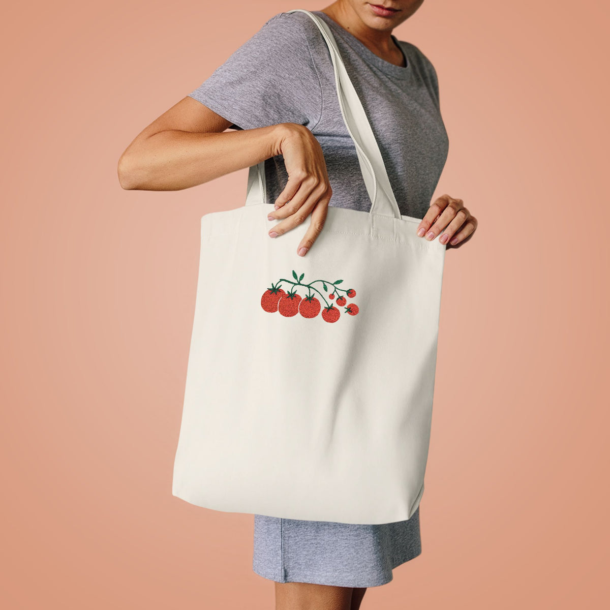 Embroidered Cherry Blossom Cotton Tote Bag — Floral Everyday Market Bag