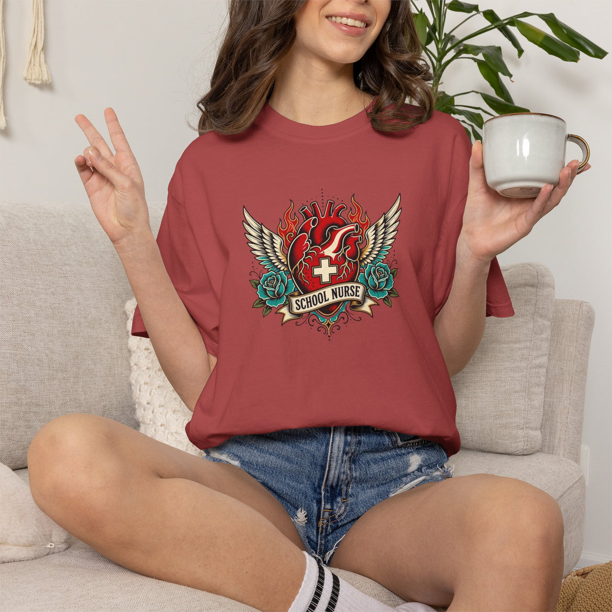 School Nurse Vintage Winged Heart Tee