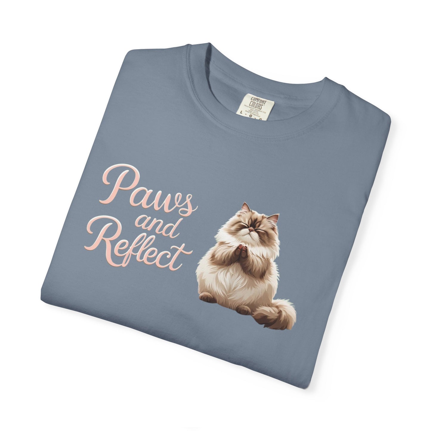 Whimsical Cat T-Shirt, Paws and Reflect Tee, Comfortable Unisex Shirt, Cat Lover Gift, Cozy Animal Apparel, Cute Pet Top