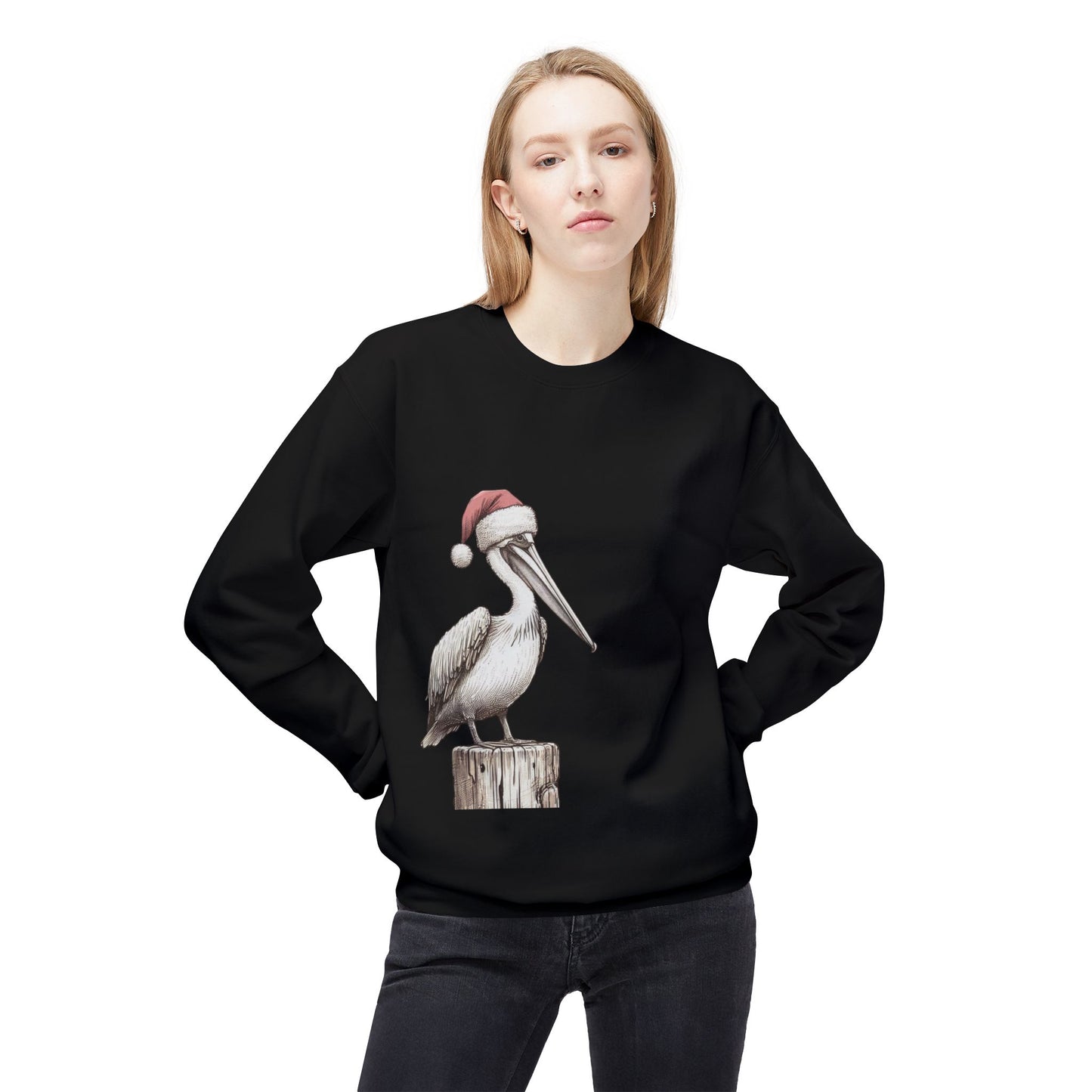 Pelican Christmas Crewneck Sweatshirt – Festive Santa Hat Beach Bird