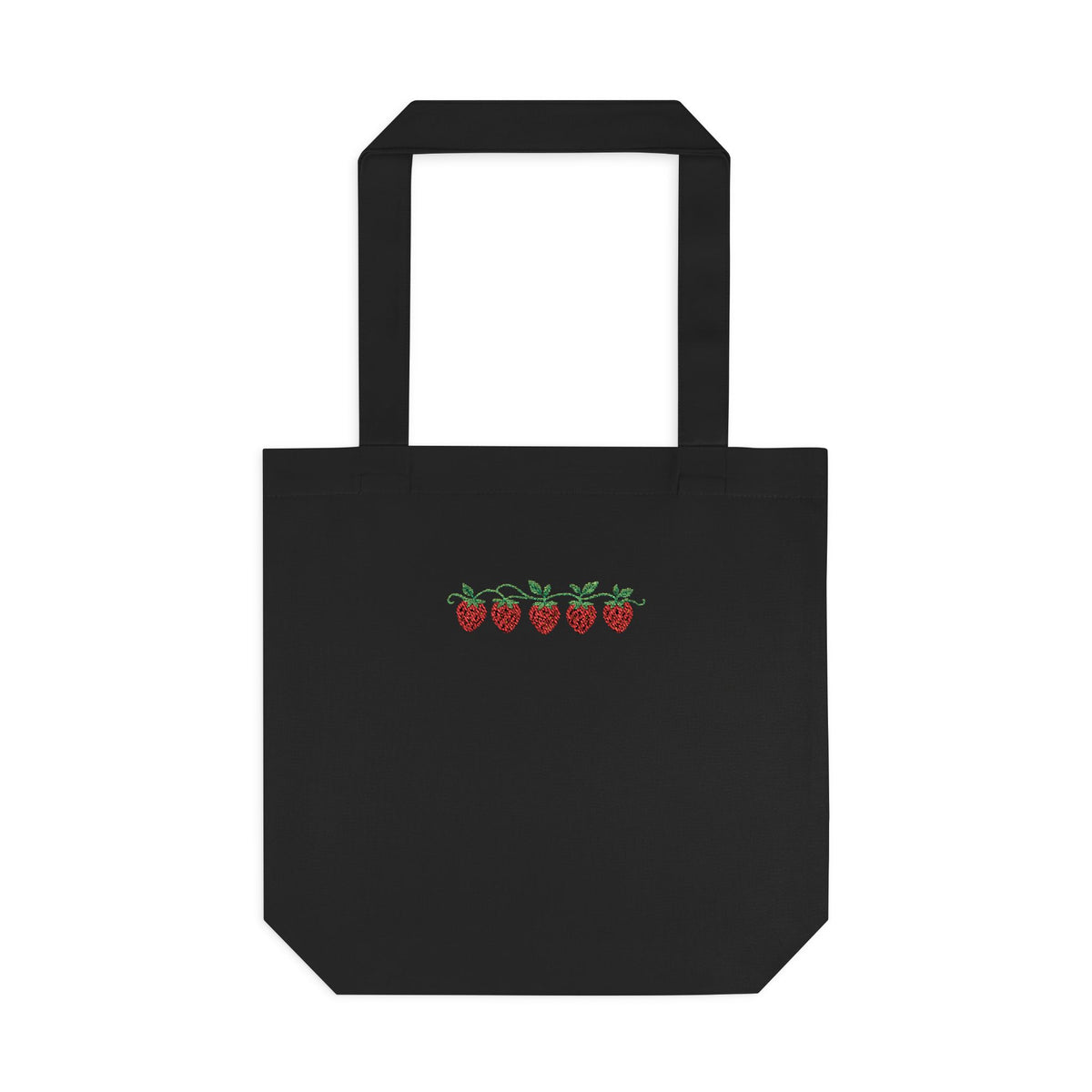 Strawberry Row Cotton Tote Bag — Cute Mini Fruit Embroidery Grocery & Market Bag