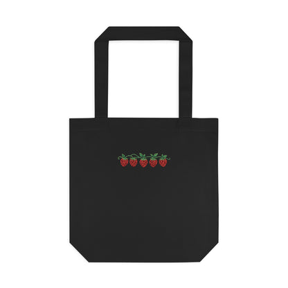 Strawberry Row Cotton Tote Bag — Cute Mini Fruit Embroidery Grocery & Market Bag