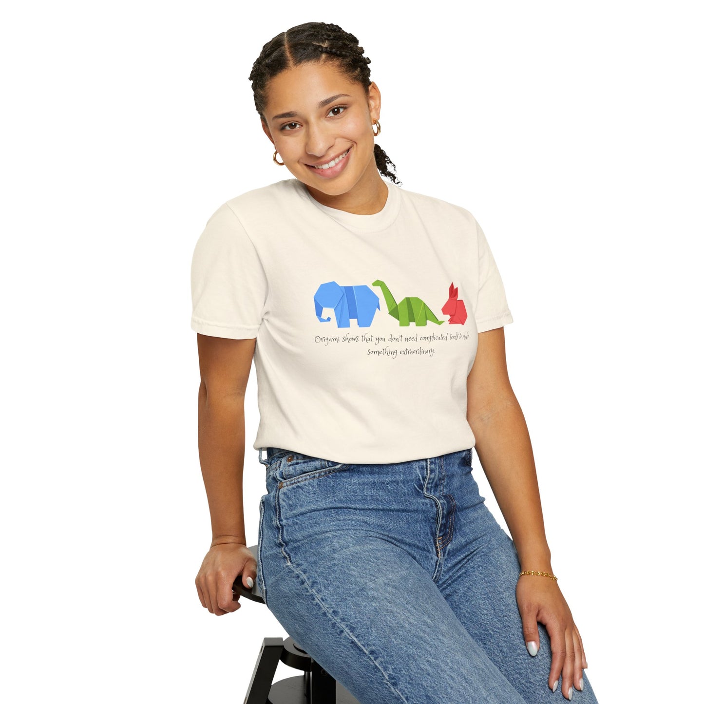 Origami Animal Tee — Elephant, Dinosaur & Rabbit Graphic T-Shirt