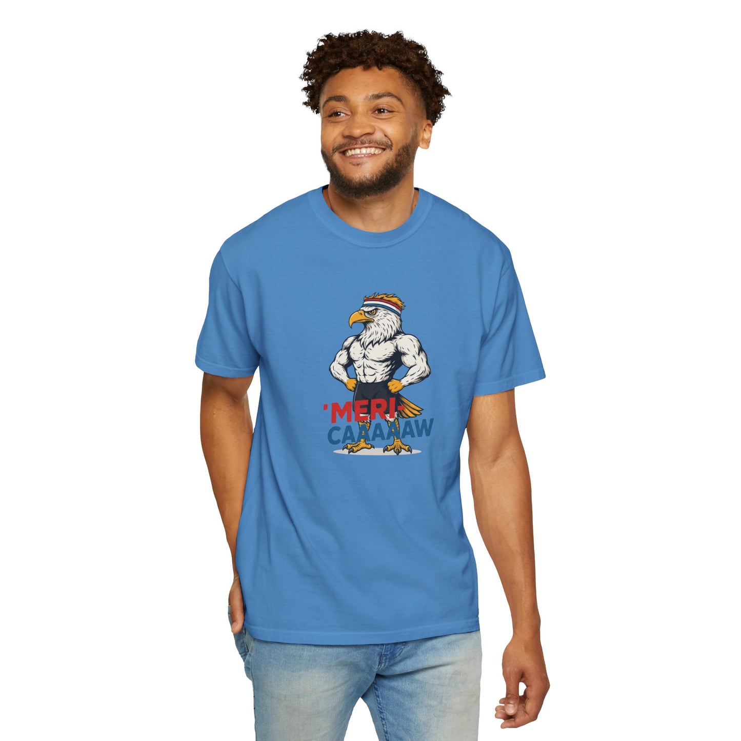 Patriotic Muscular Eagle "Meri Caaaaw" Graphic Tee