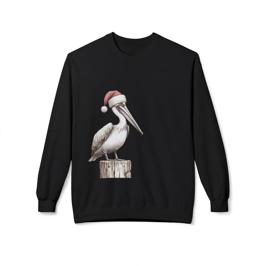 Pelican Christmas Crewneck Sweatshirt – Festive Santa Hat Beach Bird
