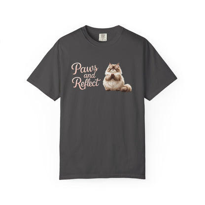 Whimsical Cat T-Shirt, Paws and Reflect Tee, Comfortable Unisex Shirt, Cat Lover Gift, Cozy Animal Apparel, Cute Pet Top