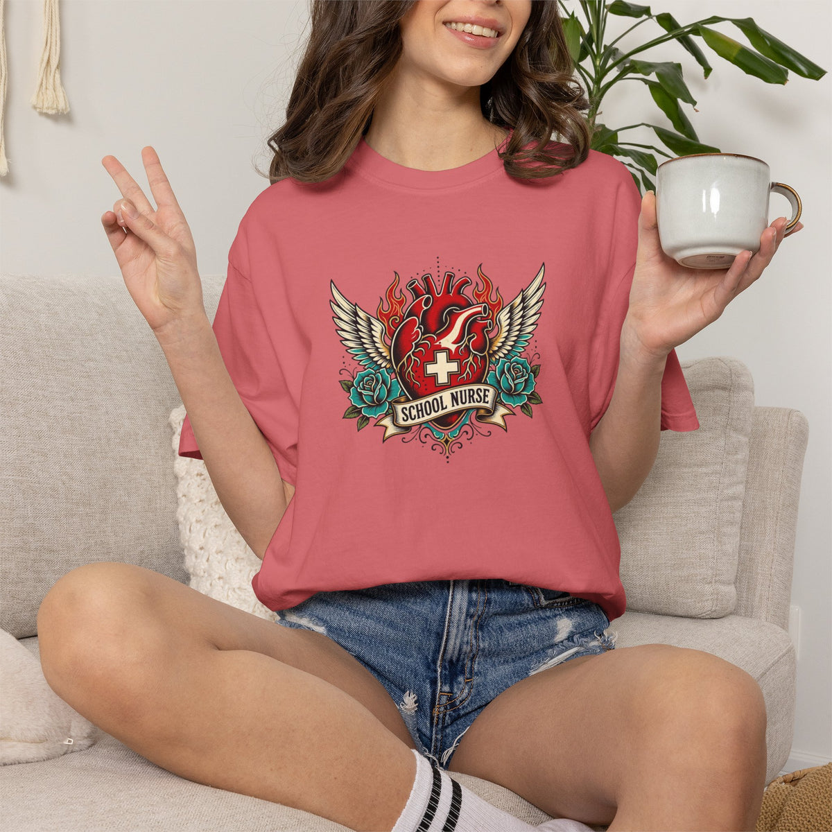 School Nurse Vintage Winged Heart Tee