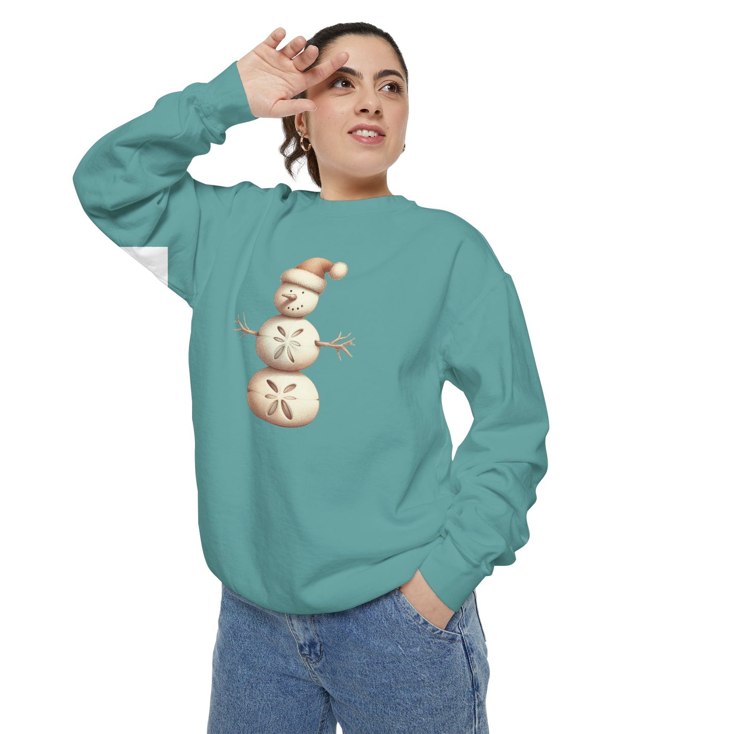 Snowman Sand Dollar Sweatshirt — Coastal Beach Holiday Crewneck