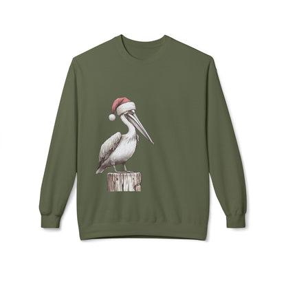 Pelican Christmas Crewneck Sweatshirt – Festive Santa Hat Beach Bird